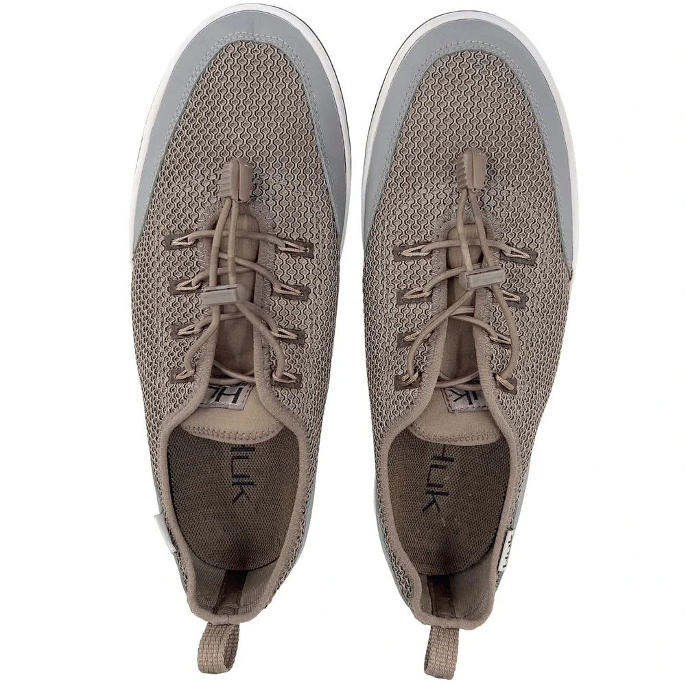 Huk Brewster Mens Fishing Deck Shoe Brown Grey Mesh Bungee Lace Size 12